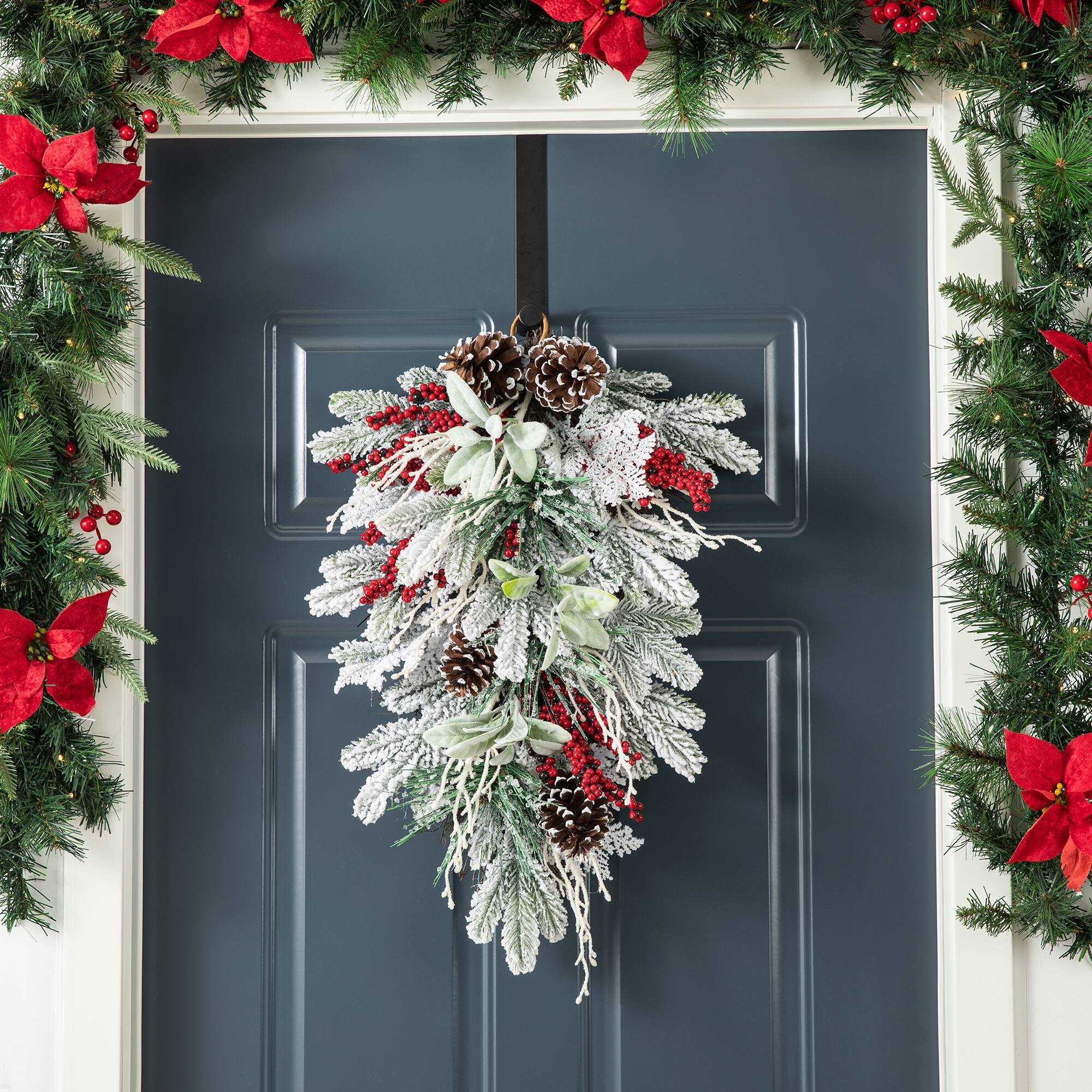 Glitzhome® 28"Christmas Flocked Pinecone & Berry Teardrop